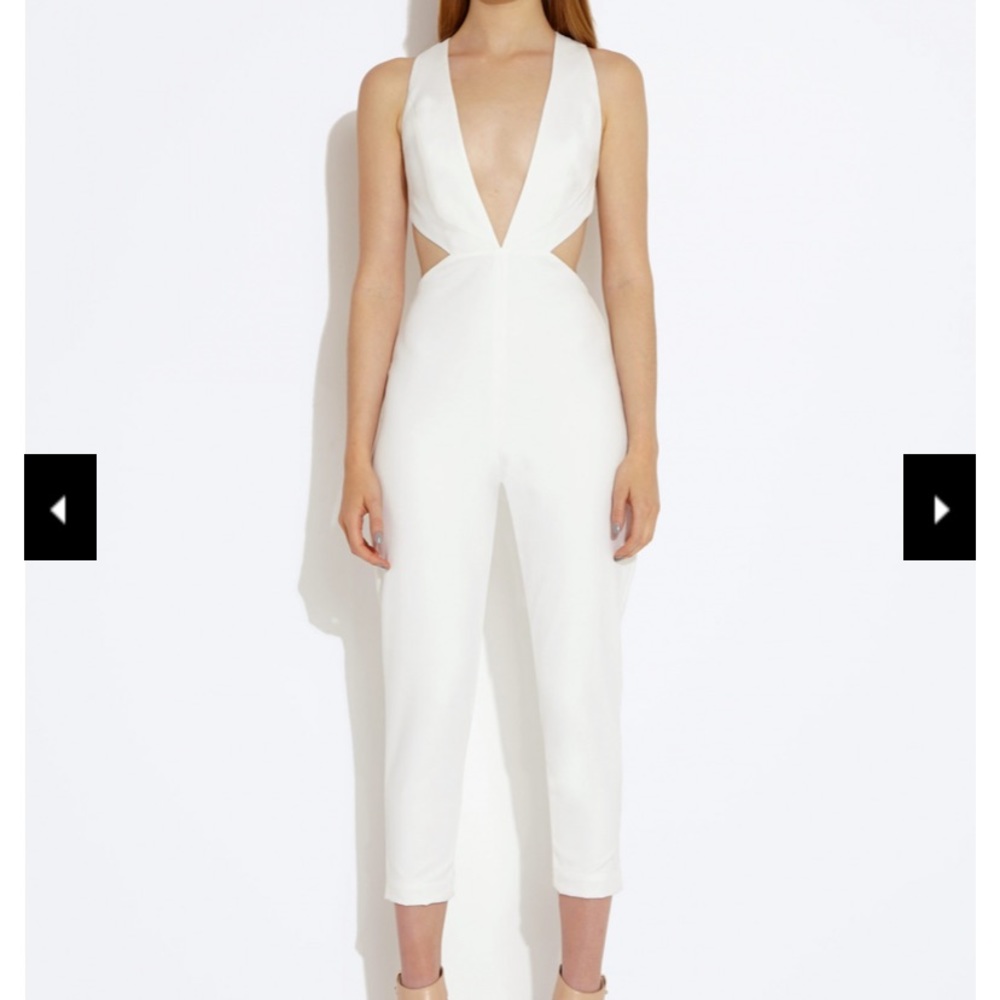 AQAQ Rhodium Deep Plunge Jumpsuit (Cream)